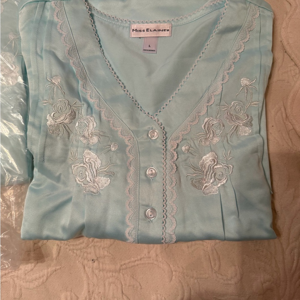 Miss Elaine Light Blue Embroidered Pajama Top